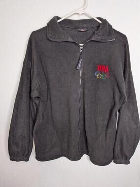 Team USA Olympics Fleece Jacket Women’s Medium Full Zip Black Embroiderey